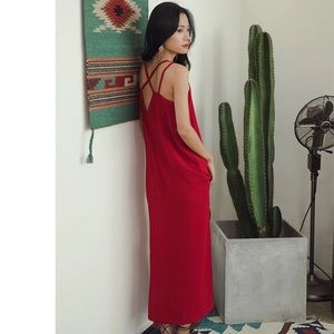Red strip long dress. Bali Style, sexy and vintage